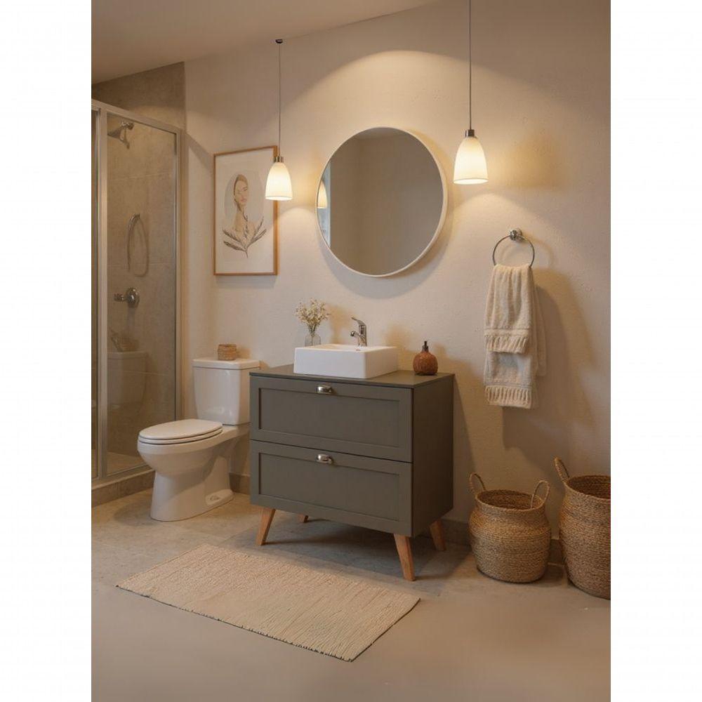 Gabinete Para Banheiro Com Tampo Cuba E Espelho Redondo 80cm Retro Mdf Verde Milano - On Móveis - 8