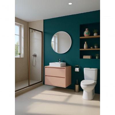 Gabinete Para Banheiro Com Cuba E Espelho Redondo 60cm Mdf Rosa Dubai - On Móveis