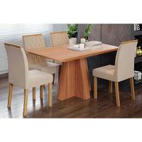 Sala De Jantar Completa Maitê Tampo Madeirado 130x80cm E 4 Cadeiras Juliana Cinamomo - Carvalho/suede Nude Bege - Cimol - 1