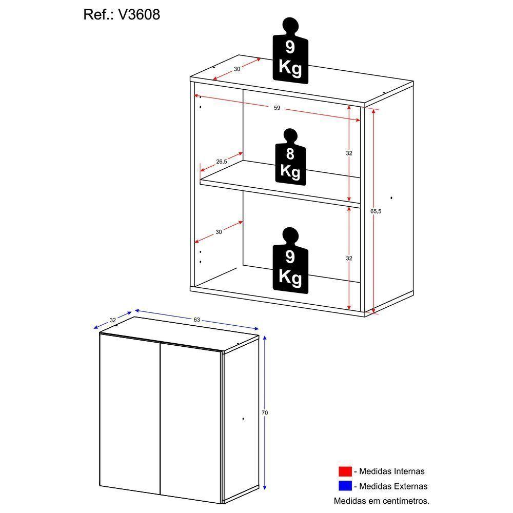 Aparador Buffet 2 Portas Suspenso Veneza Multimóveis V3608 Branco Branco - 5