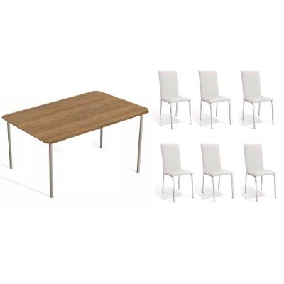 Sala De Jantar Completa Sena C/ Tampo De Madeira 1.60cm + 6 Cadeiras Amsterdã Niquel/branco 106 - Kappesberg