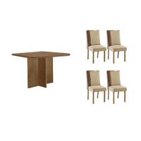 Sala De Jantar Completa Berlim C/ Tampo Madeirado Canto Curvo 90x90cm E 4 Cadeiras Tilia Naturale - Linho Bege - Rufato - 1