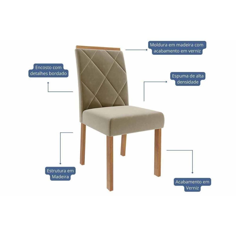Sala De Jantar Completa ágata Tampo Madeirado 180x90cm E 6 Cadeiras Fernanda Cinamomo - Carvalho/suede Nude Bege - Cimol - 5