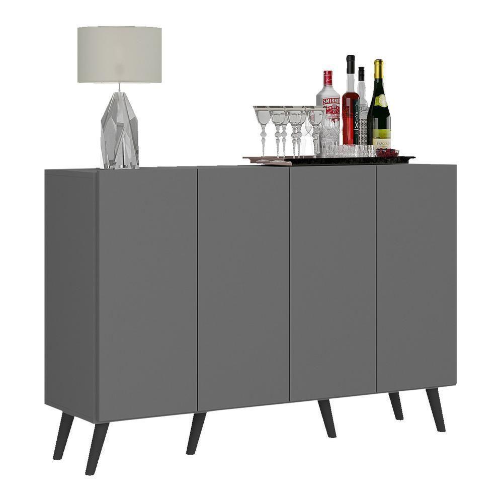 Aparador Buffet 4 Portas Com Pés Grafite Preto - 7