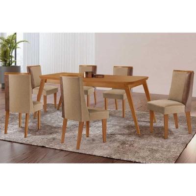 Sala De Jantar Completa Havana C/ Tampo Madeirado Canto Curvo 180x90cm E 6 Cadeiras Tilia Naturale - Linho Bege - Rufato