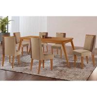 Sala De Jantar Completa Havana C/ Tampo Madeirado Canto Curvo 180x90cm E 6 Cadeiras Tilia Naturale - Linho Bege - Rufato - 1