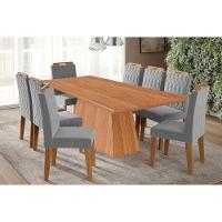 Sala De Jantar Completa Helena Tampo Madeirado 210x100cm E 8 Cadeiras Paola Cinamomo - Carvalho/linho Grafite - Cimol - 1