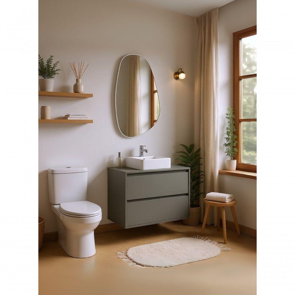 Gabinete Para Banheiro Com Cuba E Espelheira Organica 80cm Mdf Verde Dubai - On Móveis - 1