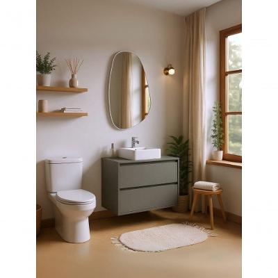 Gabinete Para Banheiro Com Cuba E Espelheira Organica 80cm Mdf Verde Dubai - On Móveis