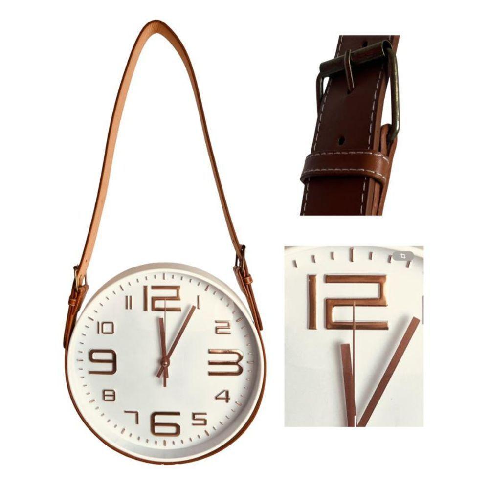 Relógio De Parede 30 Com Com Alças De Couro Branco - 1