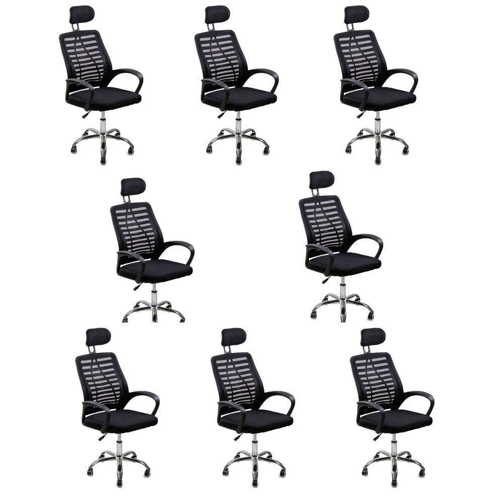 Kit 8 Cadeiras Escritório Diretor Tela Mesh Com Encosto De Cabeça Preto - 1