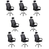 Kit 8 Cadeiras Escritório Diretor Tela Mesh Com Encosto De Cabeça Preto - 1