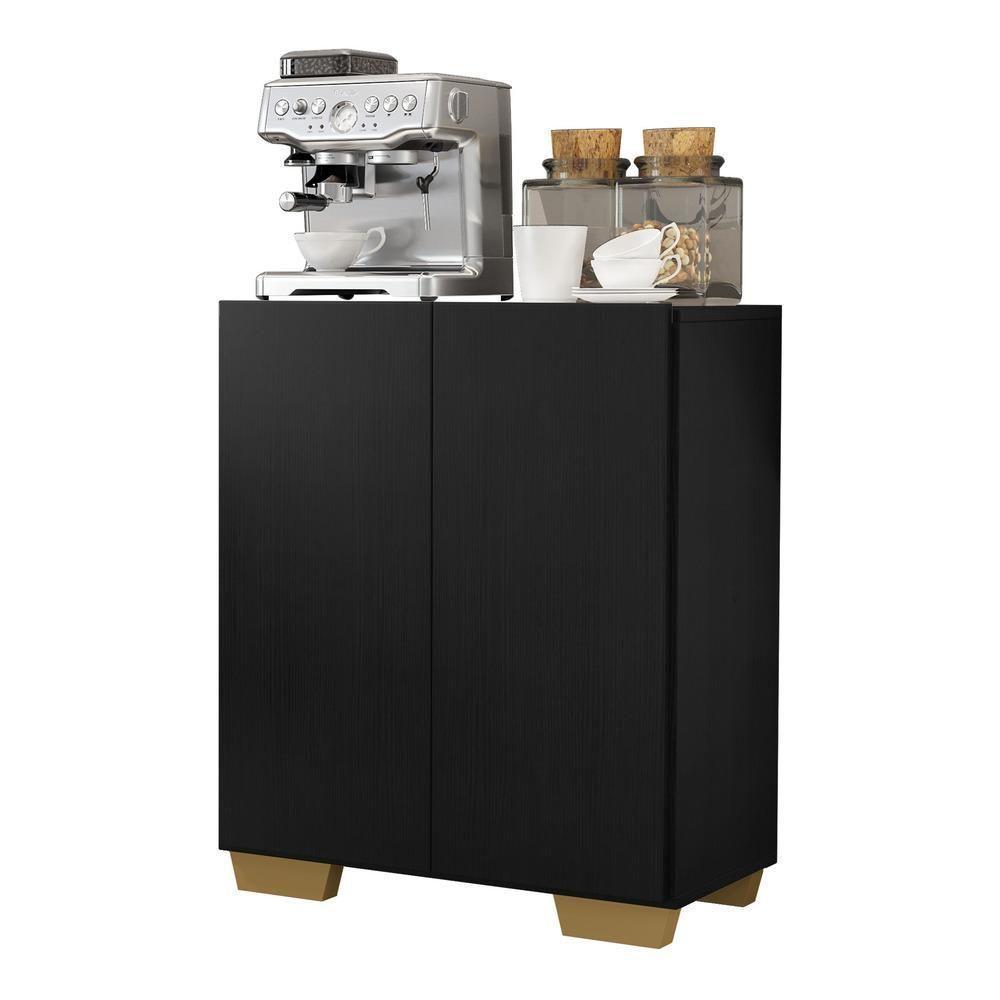 Aparador Buffet 2 Portas Com Pés Quadrados Veneza Multimóveis V3610 Preto/Natural Preto/Natural - 1