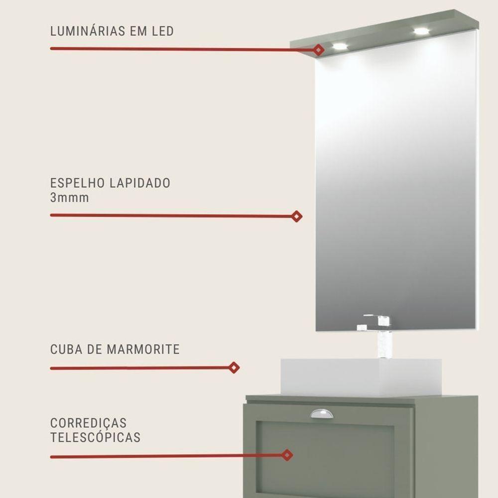 Gabinete Para Banheiro Com Tampo Cuba E Espelho Redondo 60cm Retro Mdf Verde Milano - On Móveis - 5
