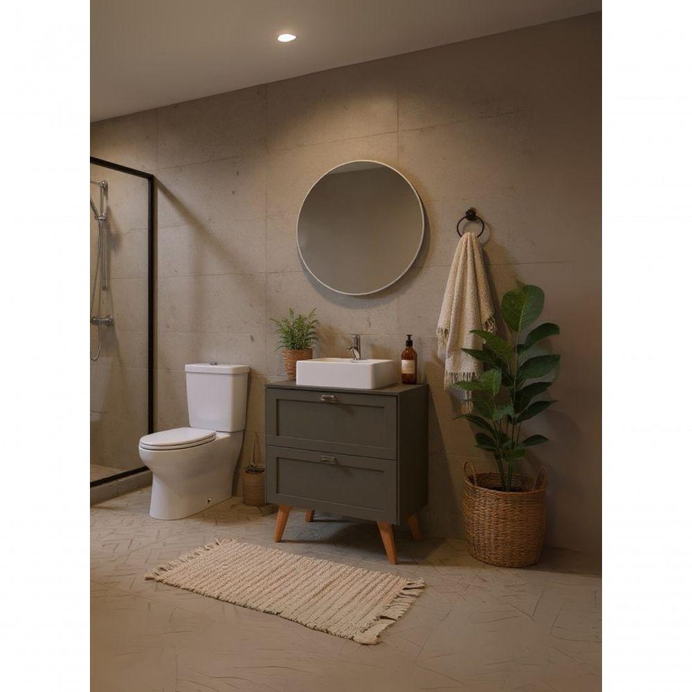 Gabinete Para Banheiro Com Tampo Cuba E Espelho Redondo 60cm Retro Mdf Verde Milano - On Móveis - 8