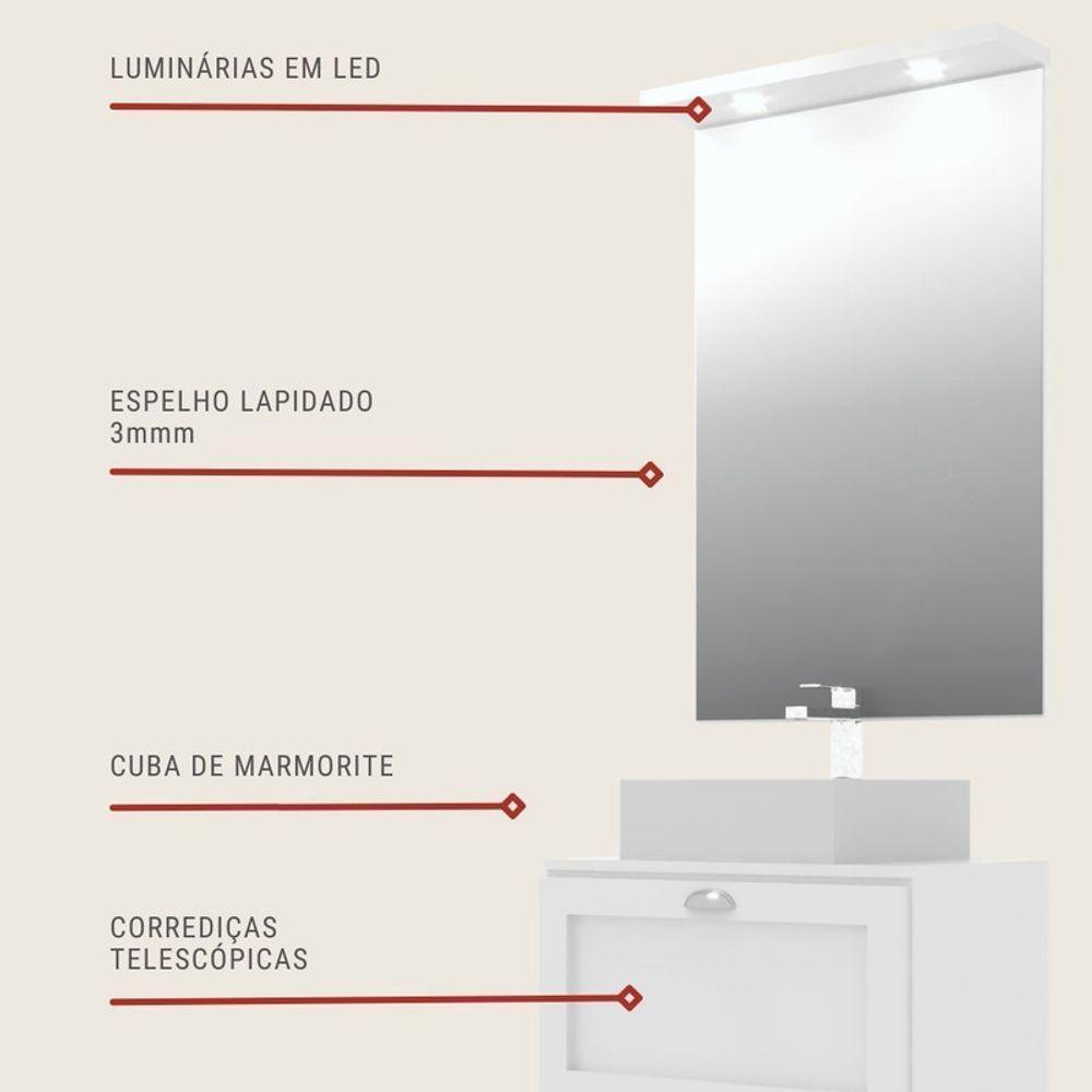 Gabinete Para Banheiro Com Tampo Cuba E Espelho 60cm Retro Mdf Branco Milano - On Móveis - 5