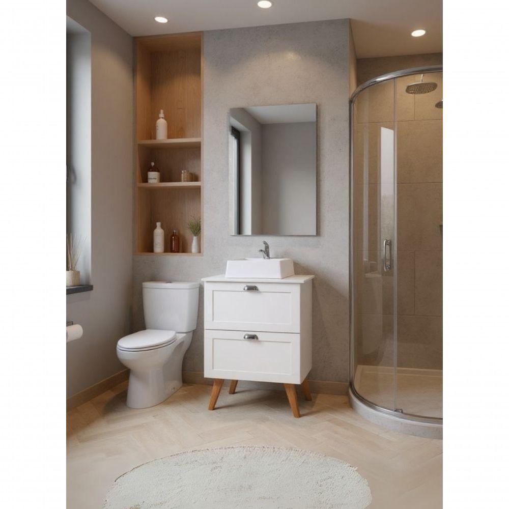 Gabinete Para Banheiro Com Tampo Cuba E Espelho 60cm Retro Mdf Branco Milano - On Móveis - 8