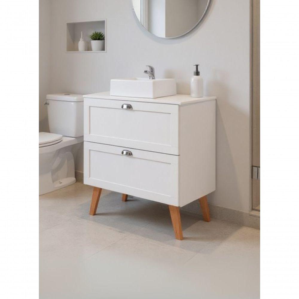 Gabinete Para Banheiro Com Tampo Cuba E Espelho 60cm Retro Mdf Branco Milano - On Móveis - 9