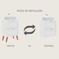 Gabinete Para Banheiro Com Tampo Cuba E Espelho 60cm Retro Mdf Branco Milano - On Móveis - 2