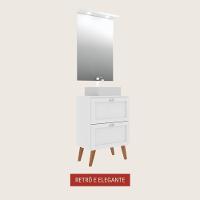 Gabinete Para Banheiro Com Tampo Cuba E Espelho 60cm Retro Mdf Branco Milano - On Móveis - 3