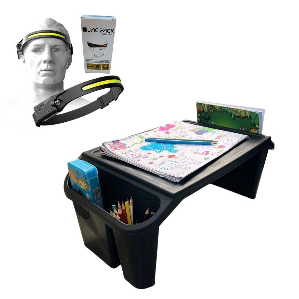 Bandeja Mesa Colo Apoio Comer Refeição Cama Suporte Notebook + Luminária Led Cor Preto - 1