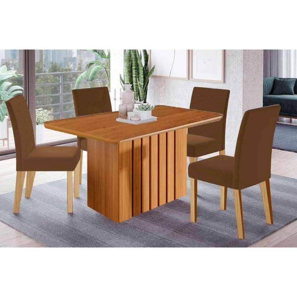Sala De Jantar Completa Ana Tampo Madeirado 130x80cm E 4 Cadeiras Maia Cinamomo - Nature/suede Mascavo Chocolate - Cimol - 1