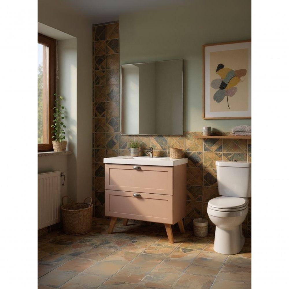 Gabinete Para Banheiro Com Cuba E Espelho 80cm Retro Mdf Rosa Milano - On Móveis - 5