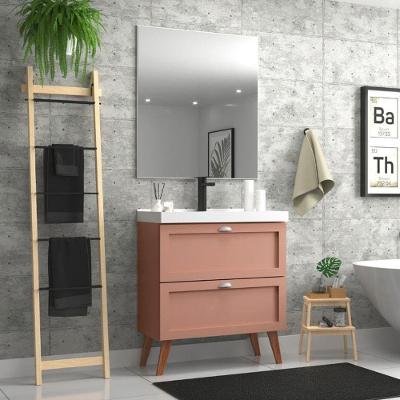 Gabinete Para Banheiro Com Cuba E Espelho 80cm Retro Mdf Rosa Milano - On Móveis