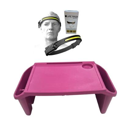 Bandeja Mesa Colo Apoio Comer Refeição Cama Suporte Notebook + Luminária Led Rosa