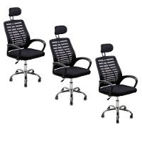 Kit 3 Cadeiras Escritório Diretor Tela Mesh Com Encosto De Cabeça Preto - 1
