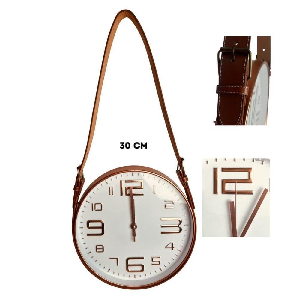 Relógio De Parede 30 Com Com Alças De Couro Rose - 1
