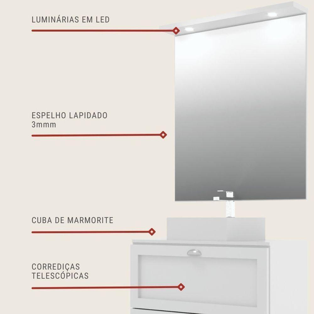 Gabinete Para Banheiro Com Tampo Cuba E Espelho Redondo 80cm Retro Mdf Branco Milano - On Móveis - 7