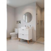 Gabinete Para Banheiro Com Tampo Cuba E Espelho Redondo 80cm Retro Mdf Branco Milano - On Móveis - 3