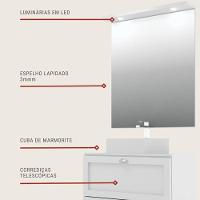 Gabinete Para Banheiro Com Tampo Cuba E Espelho Redondo 80cm Retro Mdf Branco Milano - On Móveis - 7