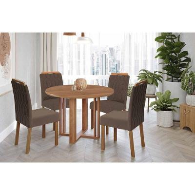Sala De Jantar Completa Flora Tampo Madeirado 109cm E 4 Cadeiras Paola Cinamomo - Carvalho/suede Joli Capuccino - Cimol