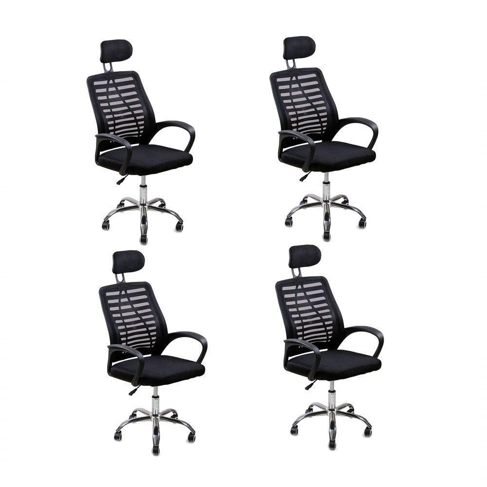 Kit 4 Cadeiras Escritório Diretor Tela Mesh Com Encosto De Cabeça Preto - 1