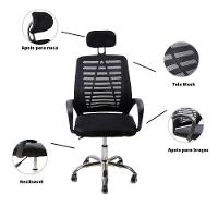 Kit 4 Cadeiras Escritório Diretor Tela Mesh Com Encosto De Cabeça Preto - 2