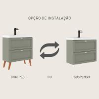 Gabinete Para Banheiro Com Cuba E Espelho 80cm Retro Mdf Verde Milano - On Móveis - 2