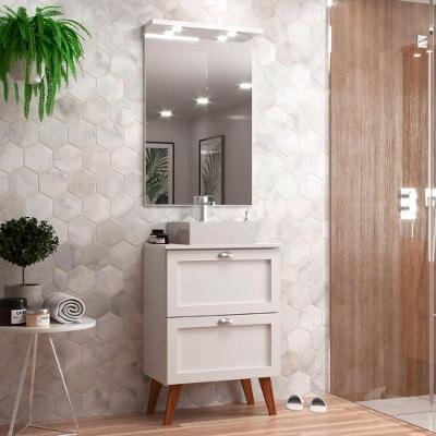 Gabinete Para Banheiro Com Tampo Cuba E Espelheira Organica 60cm Retro Mdf Branco Milano - On Móveis