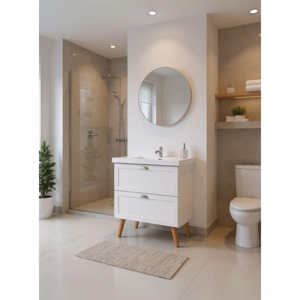 Gabinete Para Banheiro Com Cuba E Espelho Redondo 80cm Retro Mdf Branco Milano - On Móveis - 5