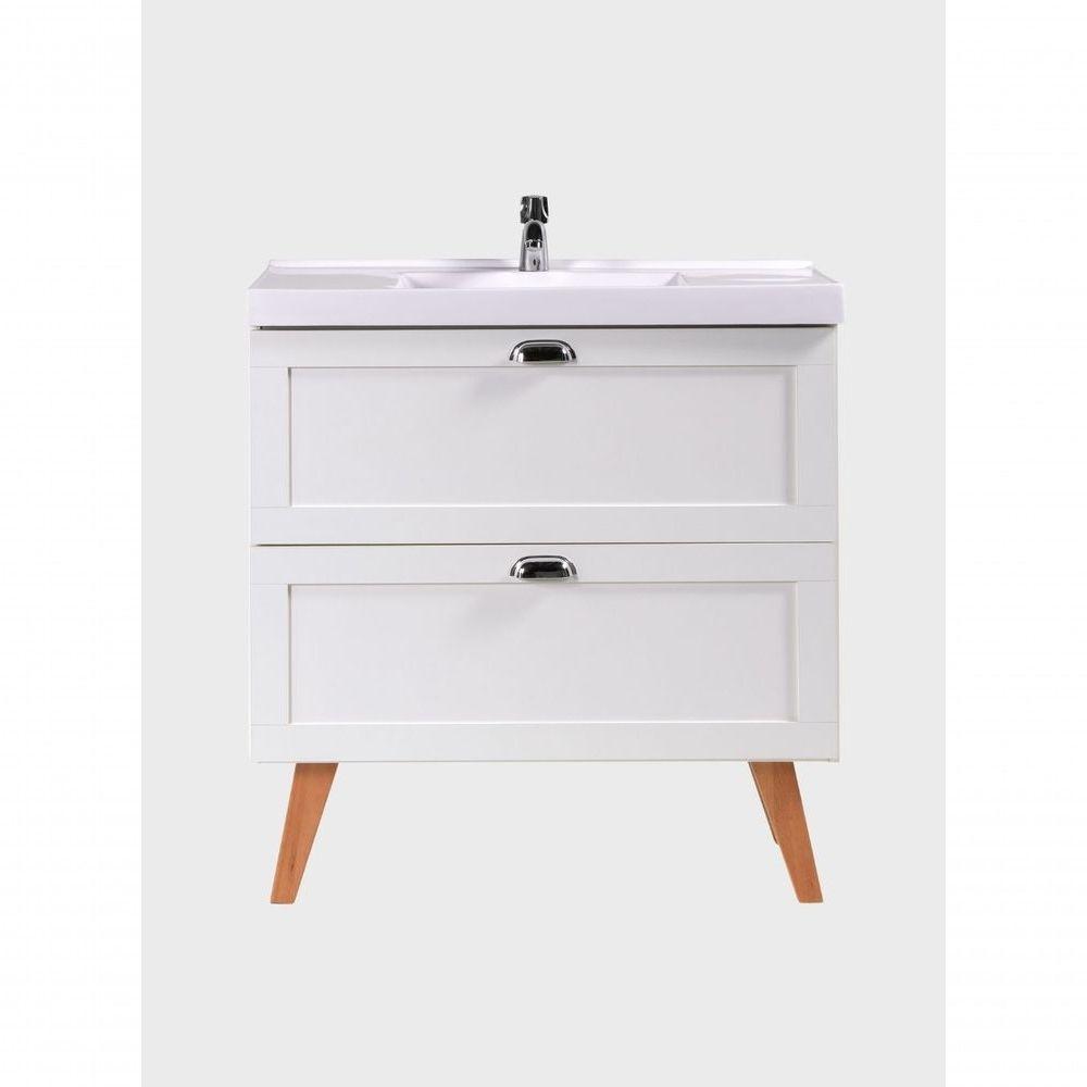 Gabinete Para Banheiro Com Cuba E Espelho Redondo 80cm Retro Mdf Branco Milano - On Móveis - 10