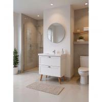 Gabinete Para Banheiro Com Cuba E Espelho Redondo 80cm Retro Mdf Branco Milano - On Móveis - 5