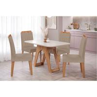 Sala De Jantar Completa Carol Tampo Madeirado C/ Vidro 130x80cm E 4 Cadeiras Paola Nature/suede Joli Chocolate - Cimol - 1