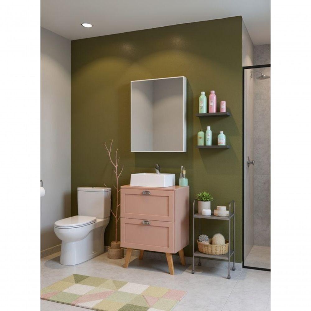 Gabinete Para Banheiro Com Tampo Cuba E Armario 60cm Retro Mdf Rosa Milano - On Móveis - 8