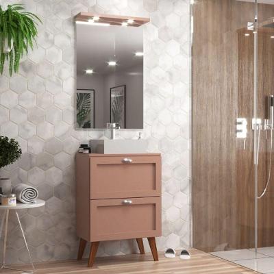 Gabinete Para Banheiro Com Tampo Cuba E Armario 60cm Retro Mdf Rosa Milano - On Móveis