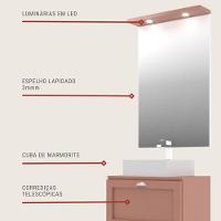 Gabinete Para Banheiro Com Tampo Cuba E Armario 60cm Retro Mdf Rosa Milano - On Móveis - 5