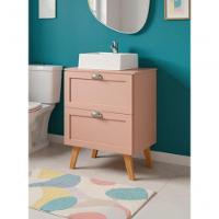 Gabinete Para Banheiro Com Tampo Cuba E Armario 60cm Retro Mdf Rosa Milano - On Móveis - 9