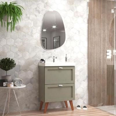 Gabinete Para Banheiro Com Cuba E Espelho Organico 60cm Retro Mdf Verde Milano - On Móveis
