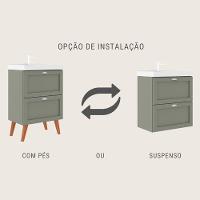 Gabinete Para Banheiro Com Cuba E Espelho Organico 60cm Retro Mdf Verde Milano - On Móveis - 2