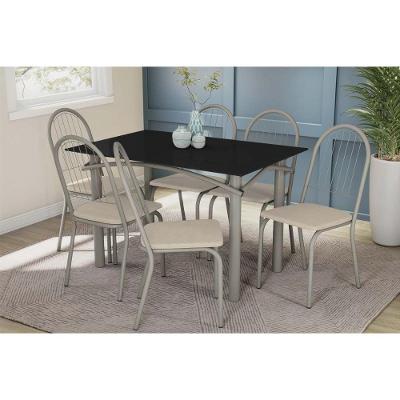 Sala De Jantar Completa Elba Tampo Madeirado C/ Vidro 120cm E 6 Cadeiras Noruega Niquel/preto - Corano Bege - Kappesberg